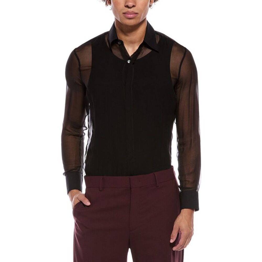 Valentino Mens  Camicia Sheer Silk Shirt, Black